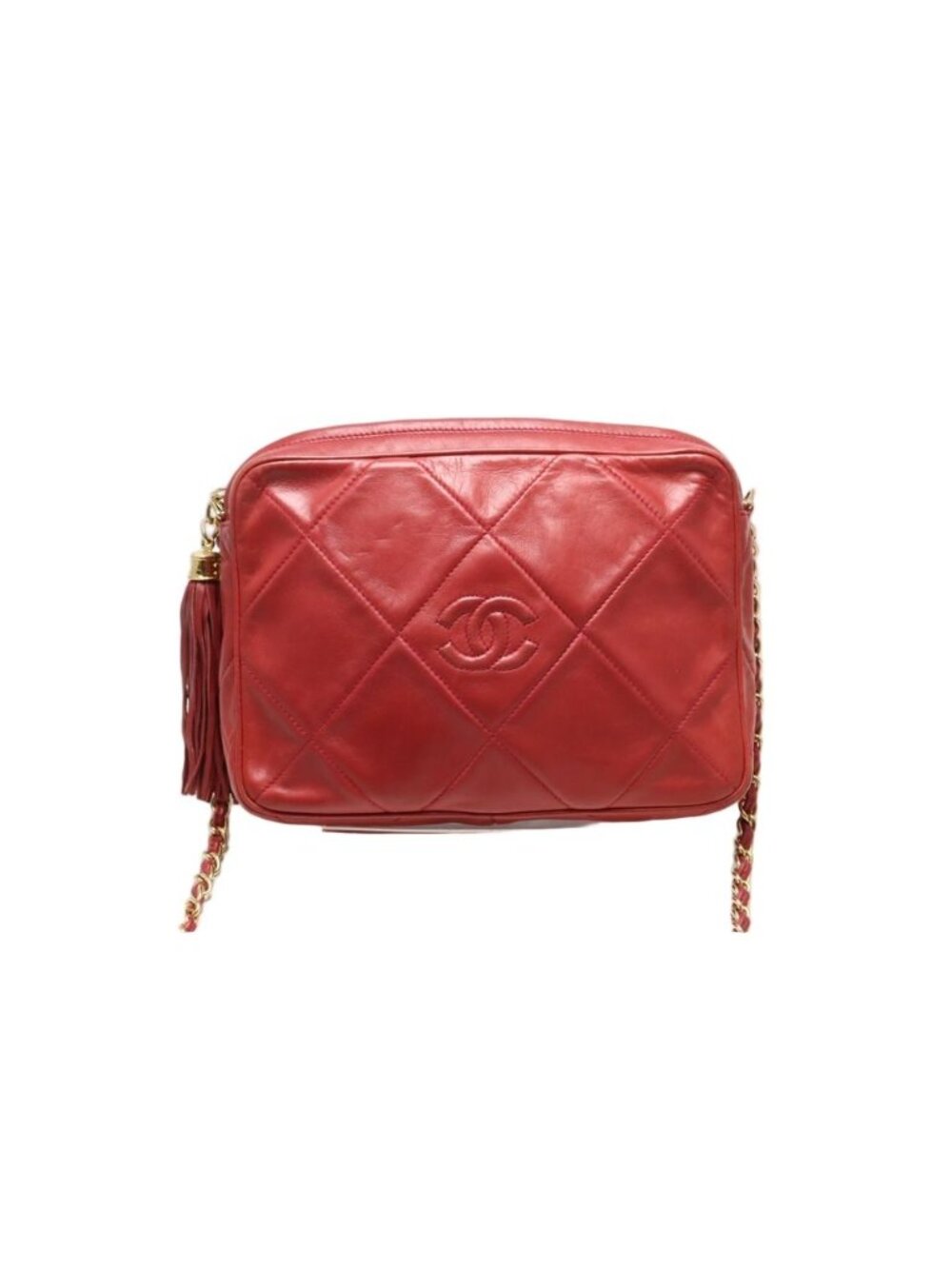Chanel 0 Quilted Fringe GD Leather Chain Shoulder